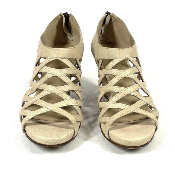 Eileen Fisher Sandals Womens 7 Beige Tan Caged Strappy Leather Wedge‎ Bohemian - Picture 2 of 11